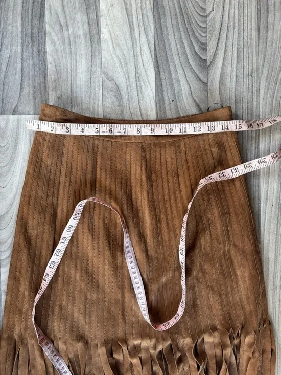 Polo Ralph Lauren 4 Brown Western Fringed Suede Midi Skirt - Picture 5 of 8